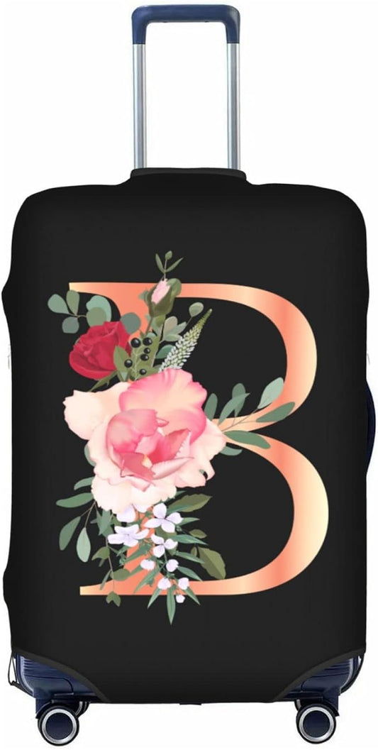 Floral Letter B Travel Luggage Cover Spandex Suitcase Protector Elastic Washable Stretch Suitcase Cover,Size L(Fit 25-28inch Suitcase)