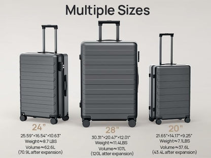 NINETYGO Medium Checked Luggage 24 Inch, Checking In Luggage with Smooth Spinner Wheels, Expandable, Hard Shell PC Suitcase, Lightweight Travel Luggage, TSA Approved (Black, Rhine Max)