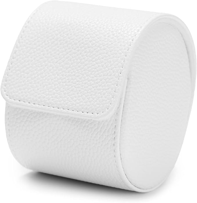 Oirlv Luxury Leather Travel Watch Case Portable Jewelry Watch Storage Roll Organizer(White)