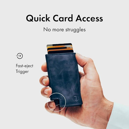 Ekster - Parliament Pop Up Wallet for Men - RFID Blocking Metal Card Holder Wallet with Push Button and Card Ejection - Minimalist Leather Tactical Daily Carry Parliament - Easy Access, Navy Color