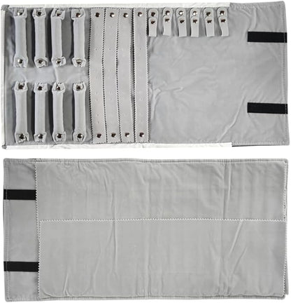 Velvet Travel Jewelry Case Roll Bag Organizer for Necklace Bracelet Earrings Ring (Black) (Black and Grey)
