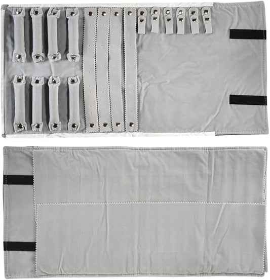 Velvet Travel Jewelry Case Roll Bag Organizer for Necklace Bracelet Earrings Ring (Black) (Black and Grey)