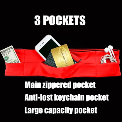 Running Belt for Women & Men, Runners Fanny Pack.Pockets with Zippers.hidden money belt for travel. Slim Thin Elastic Waistband.Marathon Jogger Sport Workout Fitness Exercise Gym Phone Holder Belt.