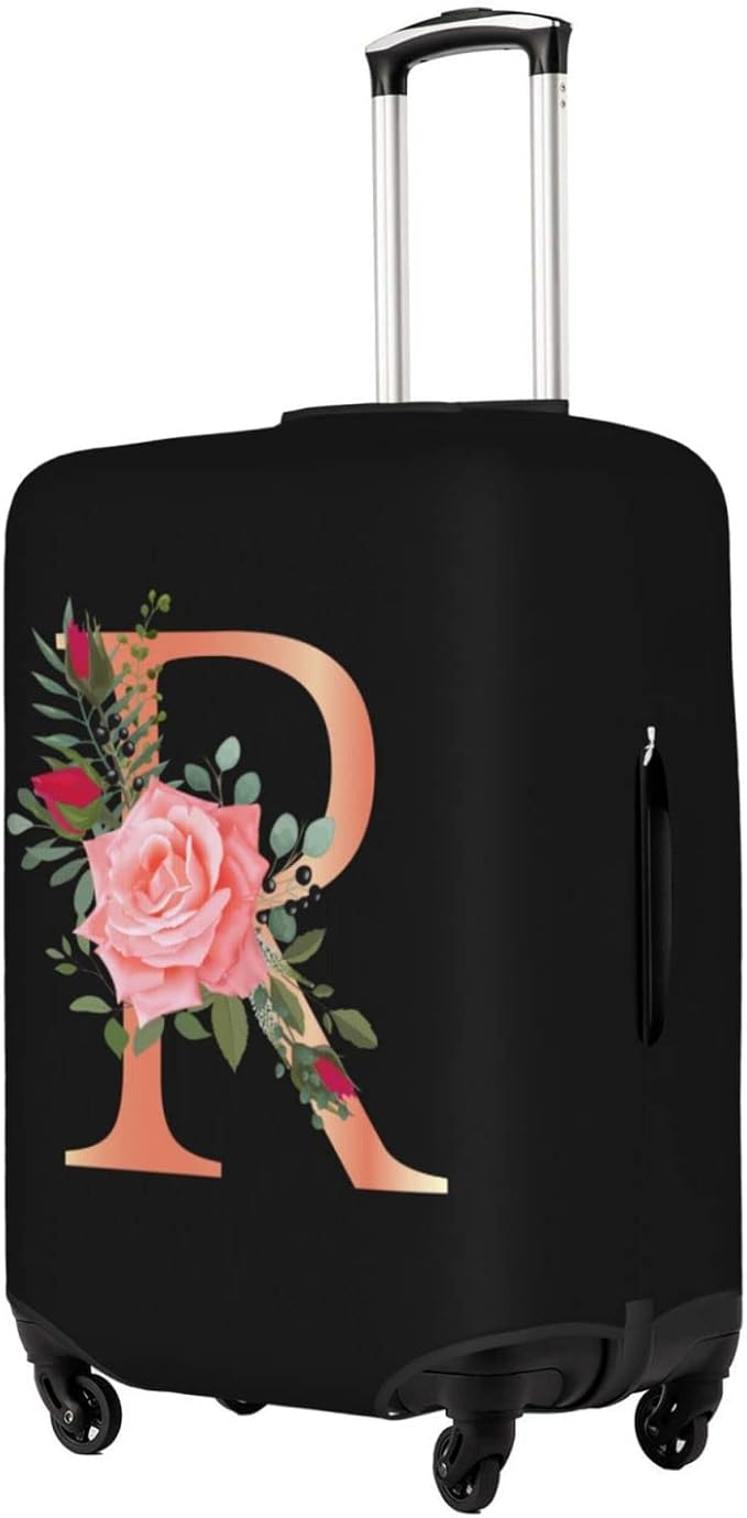 Floral Letter R Travel Luggage Cover Spandex Suitcase Protector Elastic Washable Stretch,Size S(Fit 18-21inch Suitcase)