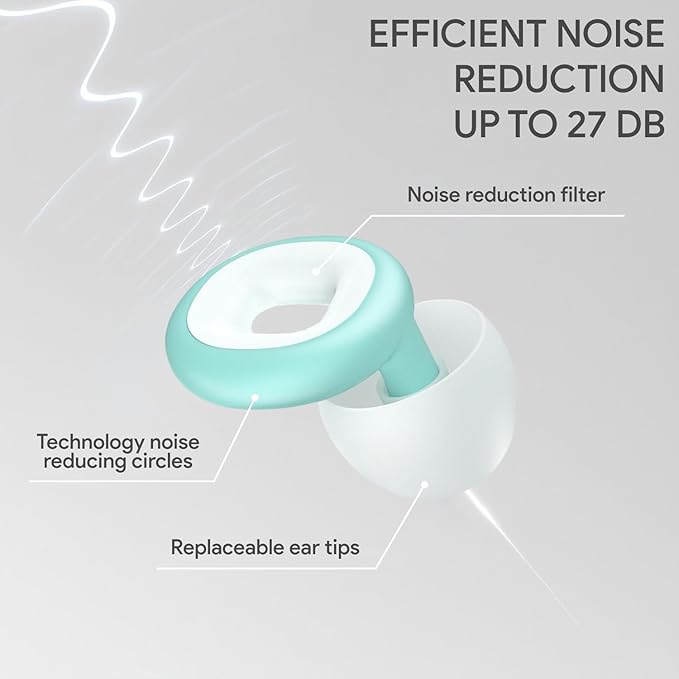 Reusable Silicone Earplugs for Sleeping – Soft Comfort Fit Noise Reduction Up to 27 dB – Ideal for Side Sleepers & Snoring Partners – 1 Pair (White & Green) with Travel Case