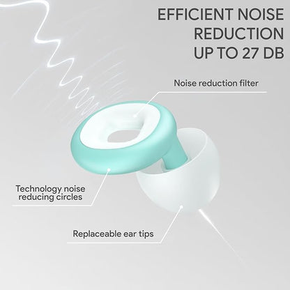Reusable Silicone Earplugs for Sleeping – Soft Comfort Fit Noise Reduction Up to 27 dB – Ideal for Side Sleepers & Snoring Partners – 1 Pair (White & Green) with Travel Case