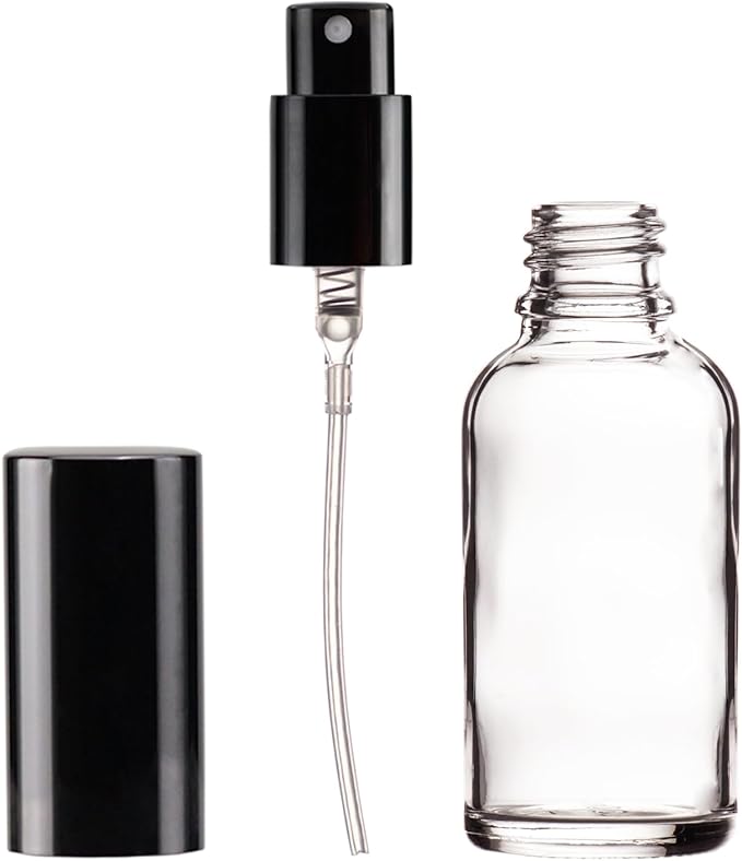 YIZHAO Clear Glass Spray Bottles 1oz, with Small Fine Mist Spray, Metal Cap, Refillable for Essential Oil,Travel,Cleaning,Perfume,Aromatherapy,Makeup – 12 Pcs