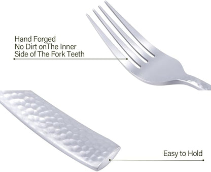 Hand Forged Stainless Steel Flatware Set Silverware Set Cutlery Set Matte Finished Hammered 5 Pieces Service for 1