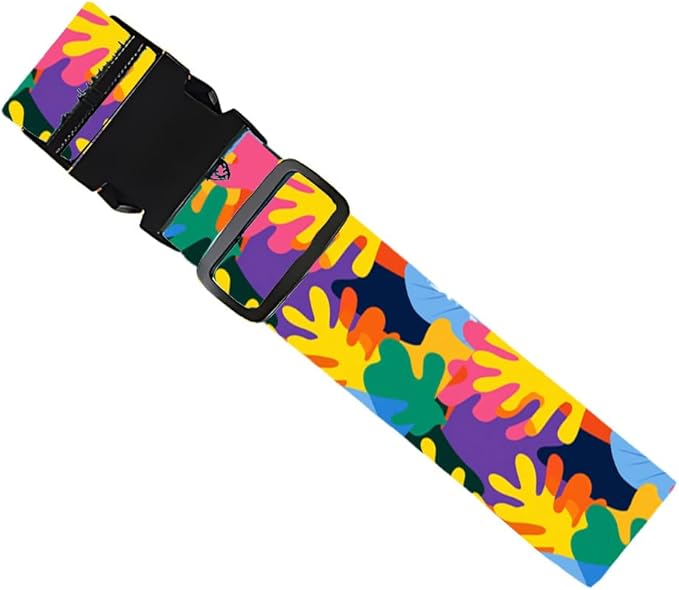 2PC,Abstract Color Luggage Strap 1.97 x 70.84 inch Multicolor Leaf Design Adjustable Suitcase Belt Durable Nylon Baggage Identifier Modern Travel Accessory