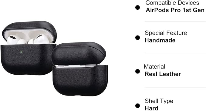 Lopie Handmade Series Cowhide AirPods Pro Case, Full Grain Leather, Shockproof, Dust/Dirt Proof - Black