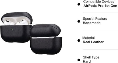 Lopie Handmade Series Cowhide AirPods Pro Case, Full Grain Leather, Shockproof, Dust/Dirt Proof - Black