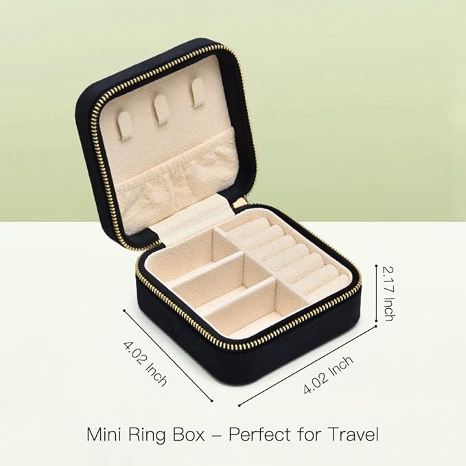 TAIMY Travel Jewelry Case, Small Plush Velvet Jewelry Box for Women and Girls, Portable Jewelry holder organizer for Rings Earrings Necklaces Bracelets(Black)