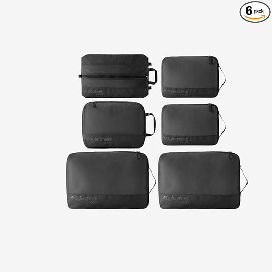 Eagle Creek Pack-It Reveal Extended Stay Set - Compression Travel Packing Cubes Set - Eco-Friendly - Quick-Drying, Water-Resistant Fabric - Pack of 6 - Black