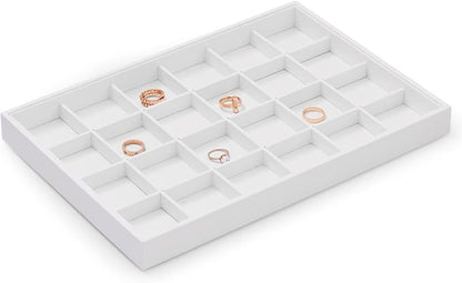 Oirlv Premium White Leather Stackable Jewelry Tray 24 Grid Jewelry Drawer Organizer Trays Rings Earrings Storage