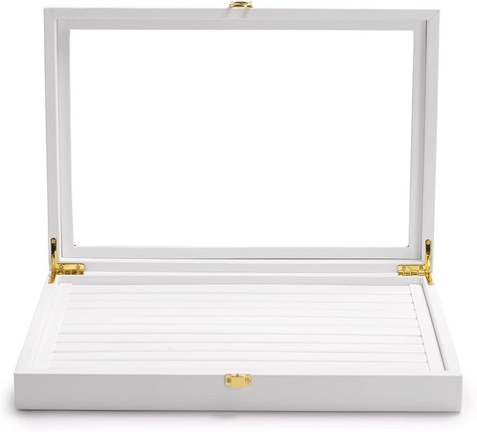 Oirlv White Jewelry Organizer Box with Acrylic Lid Ring Display Storage Case Jewelry Box for Women