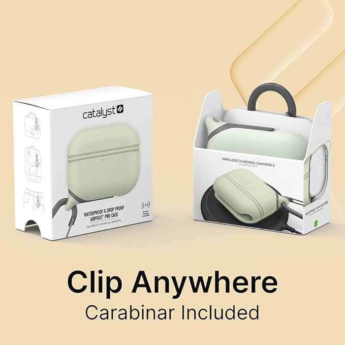 Catalyst Waterproof Case for AirPods Pro 2nd Generation and AirPods Pro 1st Generation - Wireless and USB-C Charging Compatible, One Piece Design, High Drop Protection Case with Carabiner