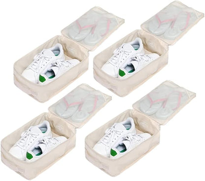 Travel Shoe Bags, Foldable Waterproof Shoe Pouches Organizer-Double Layer (4 Cream Shoe Bag)