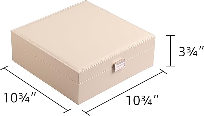 Frebeauty Earring Organizer Classic Jewelry Box 50 Slots Double Layer Jewelry Storage Case with 6 Necklace Hook and Bracelet Pocket(Beige)