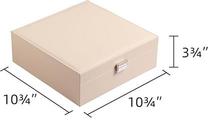 Frebeauty Earring Organizer Classic Jewelry Box 50 Slots Double Layer Jewelry Storage Case with 6 Necklace Hook and Bracelet Pocket(Beige)