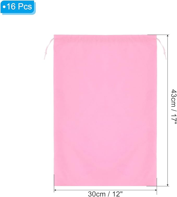 PATIKIL Shoe Dust Bag, 16 Pack Duster Flannel Shoes Pouch with Drawstring Washable Breathable Travel Shoe Bags for Home Luggage Storage, 12x17" Pink