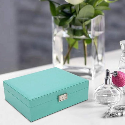 Jewelry Box, Jewelry Organizer Double Layer Jewelry Case Travel Jewelry Storage Organizer for Women Girls Gift/Green