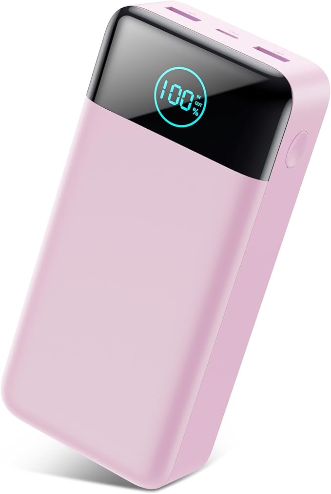 Portable Charger 50800mAh Power Bank,25W PD QC 4.0 USB C Fast Charging External Battery Pack,Travel Outdoor Essentials Portable Cell phone Charger Compatible with iPhone 17/16/15/14/13,Android-Pink