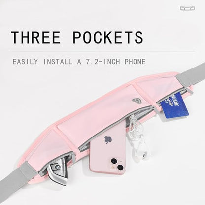 Slim phone Running Belt，Zipper Waterproof Running Waist Pack, Reflective Running Fanny Pack With 3 Separate pouch，Runner Belt for Slim Running Walking Cycling Camping Gym Light (grey)