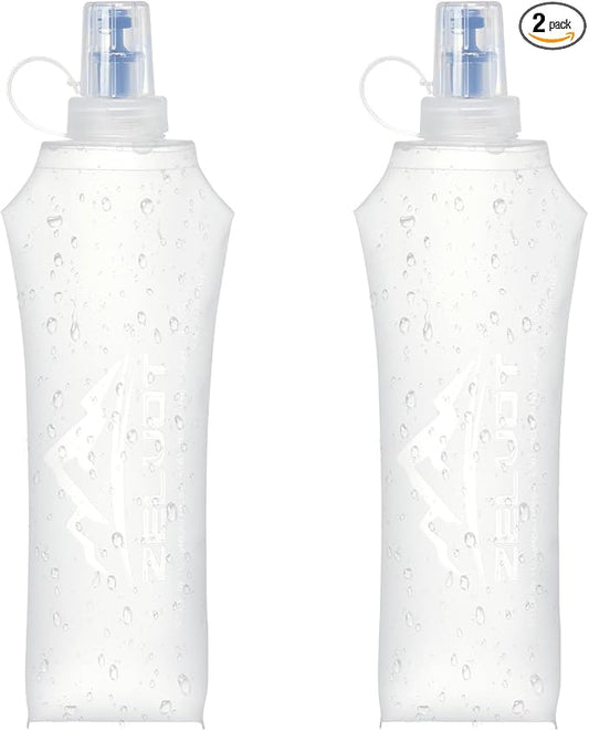 2 Pack Running Vest Soft Flask, BPA-Free 500ml Collapsible Water Bottle for Hydration Backpack, Folding Running Water Bottle for Marathon, Hiking, Cycling, Climbing (White, 500ML - 2 Pack)