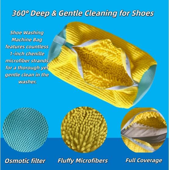 Shoe Washing Machine Bag Shoe Cleaner Bag for Washer Reusable 2 Pack Sneaker Cleaner shoe laundry bag Wash Mesh Cleaning Dryer for Tennis Shoes and Boots 360° Deep Clean