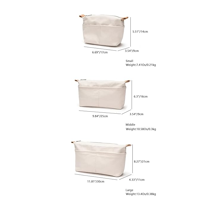 Insert Storage Bag Purse Organizer and Cosmetic Travel Bags for Women Makeup Bag with Compartments Three Sizes Cotton Canvas built-in compartments functiona and fashionable