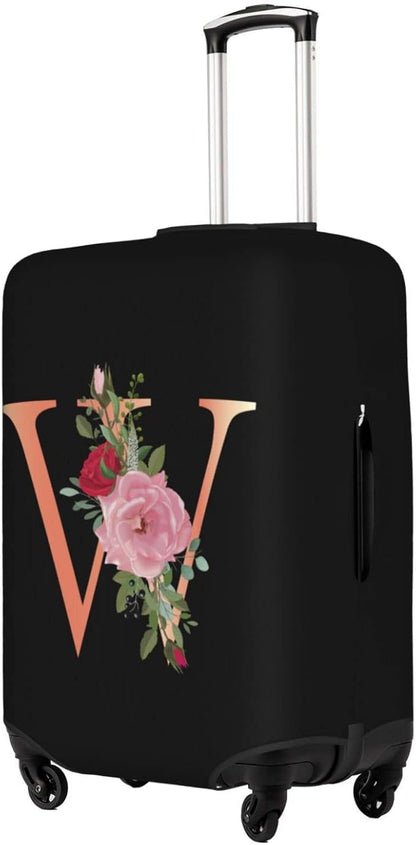 Floral Letter W Travel Luggage Cover Spandex Suitcase Protector Elastic Washable Stretch Suitcase Cover Fits 29-32 Inch Luggage