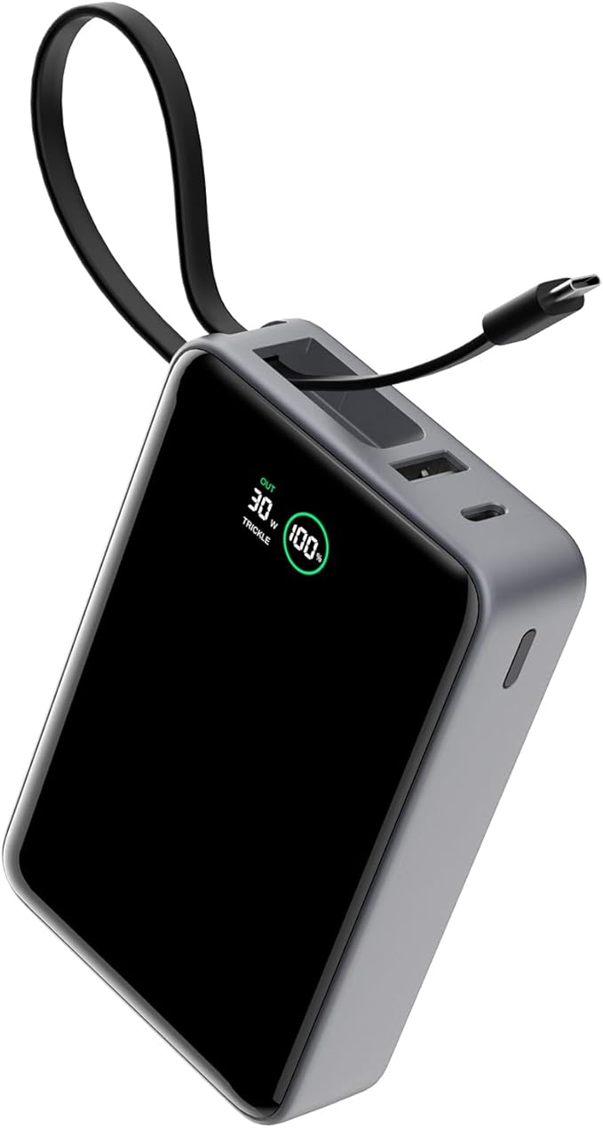 Portable Charger 20000mAh,30W PD3.0 and QC4.0 Fast Charging Power Bank,Built in Cable Phone Battery Pack Compatible with iPhone 17 16 15 14 Samsung Google iPad Laptop etc