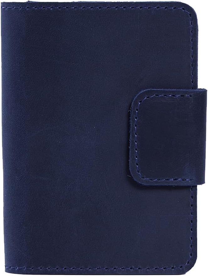 Blue Leather Passport Holder with AirTag Slot - Travel Passport Wallet Compatible with Airtag Passports Case with Card Slots & Note Compartment, Magnetic Closure, Genuine Leather, Vintage Blue