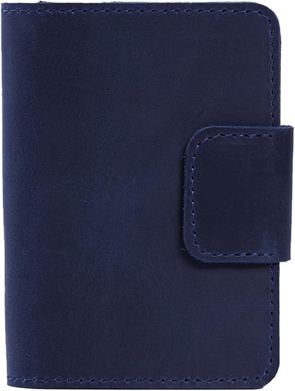 Blue Leather Passport Holder with AirTag Slot - Travel Passport Wallet Compatible with Airtag Passports Case with Card Slots & Note Compartment, Magnetic Closure, Genuine Leather, Vintage Blue