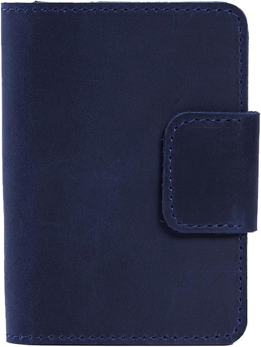 Blue Leather Passport Holder with AirTag Slot - Travel Passport Wallet Compatible with Airtag Passports Case with Card Slots & Note Compartment, Magnetic Closure, Genuine Leather, Vintage Blue