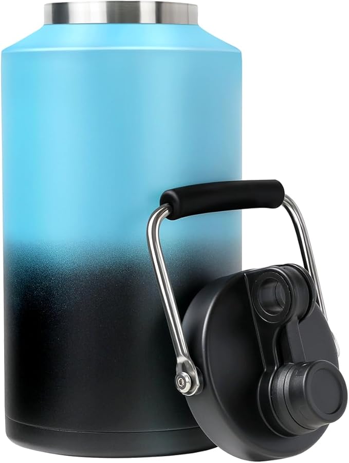 Insulated Water Bottle, 1 Gallon Jug with Handle, 128 oz Stainless Steel Large Water Bottle Wide Mouth Double Vacuum for Hot & Cold Drinks, Gradient Blue