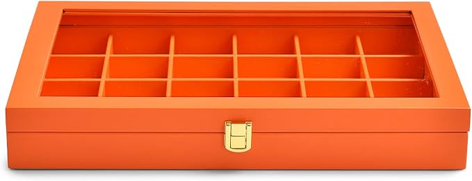 Oirlv 24 Grid Premium Leather Jewelry Organizer Tray with Transparent Lid Jewelry Display Case Drawer Insert Rings Earrings Holder