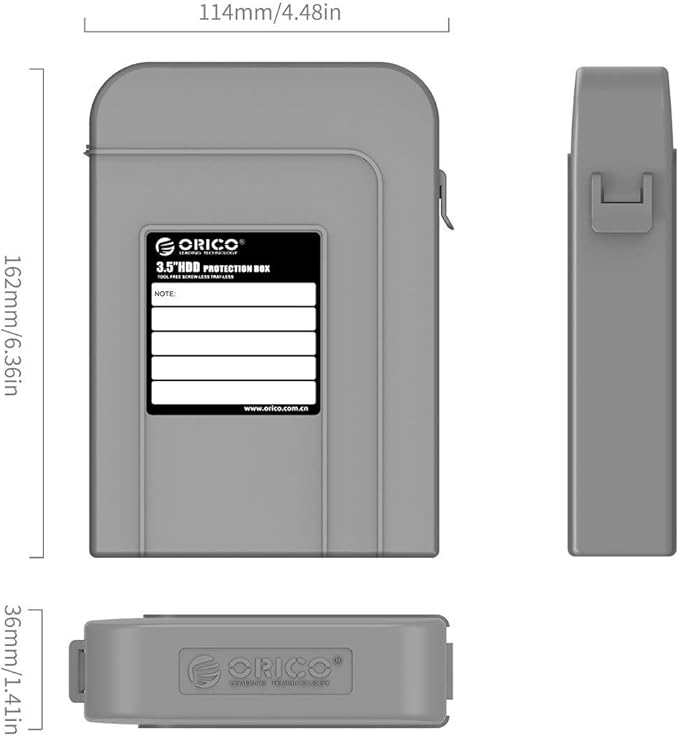 ORICO 5 Packs 3.5inch Hard Drive Case Protective Box Storage Case Cover Organization Shell for Shockproof Slashproof and Dustproof for Gray-PHI-5S