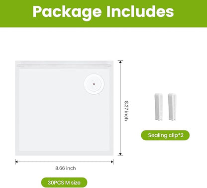 FEPPO Vacuum Sealer Bags for Food, 30 PCS 8.3"×8.7" Reusable Vacuum Seal Bags with Air Valve for Food Storage, Ideal for Freshness Preservation