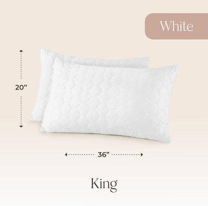 Organic Cotton Pillow Protector - Durable Quilted Pillow Protector King Size GOTS & Fairtrade Certified - Thick Hypoallergenic Machine Washable Breathable Cover & Edge Piping - 2 Pack (White, King)