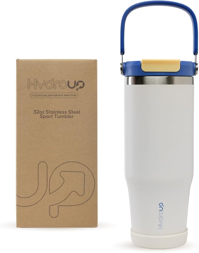 Sport Tumbler 32oz Stainless Steel Water Bottle, Vacuum Insulated with 2-in-1 Lid (Straw & Spout), Leak-Proof Reusable Travel Mug for Hot and Cold Drinks