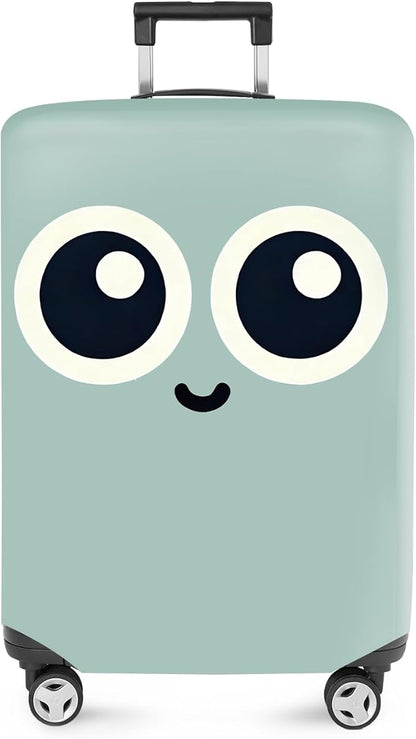 ANNA QUEEN Cute Smiley Face Luggage Cover, Teal Cartoon Suitcase Protector with Big Eyes Design, Stretchable, Washable Travel Cover for 28-30 Inch Luggage