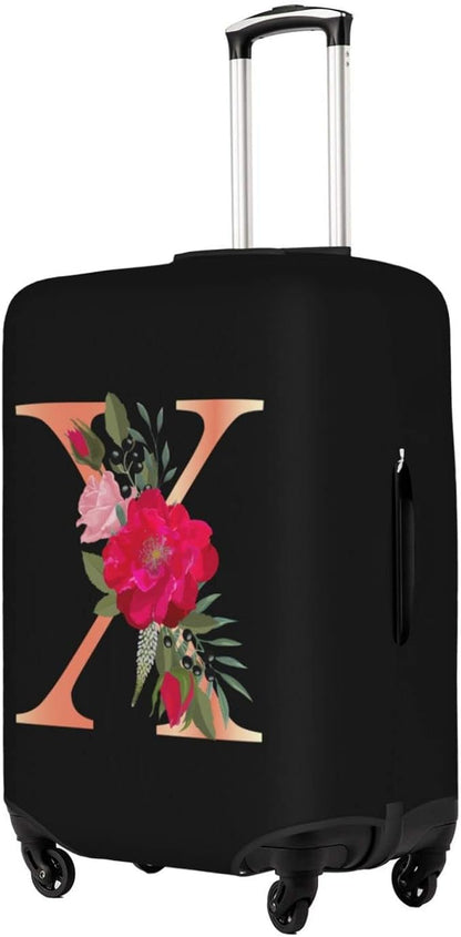 Floral Letter X Travel Luggage Cover Spandex Suitcase Protector Elastic Washable Stretch Suitcase Cover,Size M(Fit 22-24inch Suitcase)