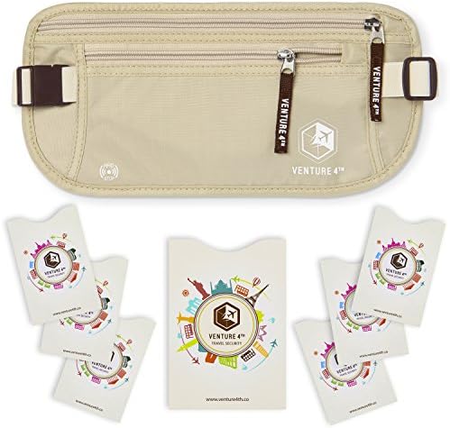 VENTURE 4TH Slim Minimalist Design RFID Money Belt with RFID Blocking Sleeves, for Men and Women – Ideal for Keeping Your Cash, Credit Card, Passport, Phone Secure When Traveling - Beige