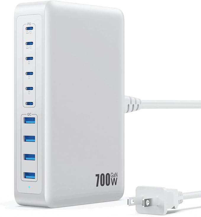 USB C Charger 700W USB C Charger Block,Upgraded GaN V 10-Port Fast Charging Station Hub,3X PD 100W Laptop Charging Adapter Compatible with MacBook Pro/Air,DELL,Steam Deck,iPhone 16/15/14,Galaxy S23