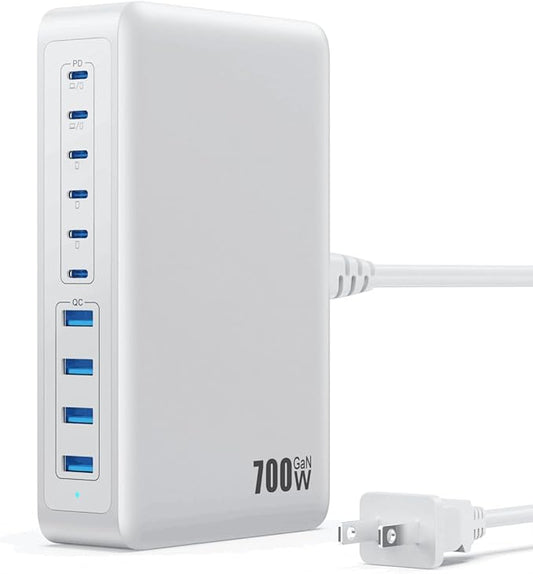 USB C Charger 700W USB C Charger Block,Upgraded GaN V 10-Port Fast Charging Station Hub,3X PD 100W Laptop Charging Adapter Compatible with MacBook Pro/Air,DELL,Steam Deck,iPhone 16/15/14,Galaxy S23