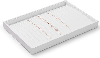 Oirlv Premium White Leather Stackable Jewelry Tray 18 Gird Necklace Bracelet Organizer Showcase Necklace Display Tray