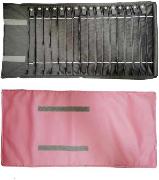 Portable Jewelry Roll Untangled Secure Necklace Travel Storage Bag Displays Holder 16 Chain (Pink PU and gray velvet)