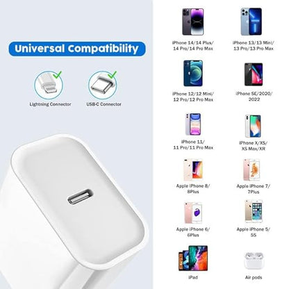 10FT iPhone Charger, iPhone 14 Fast Charging Block, Long 10Feet Fast Apple Charger USB C to Lightning Cable & 3Pack Type C Wall Charger Block for iPhone 14/14 Pro Max/14 Plus/13/13 Mini/12/11/X/XR/SE
