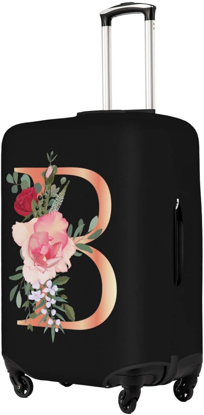 Floral Letter B Travel Luggage Cover Spandex Suitcase Protector Elastic Washable Stretch Suitcase Cover,Size L(Fit 25-28inch Suitcase)